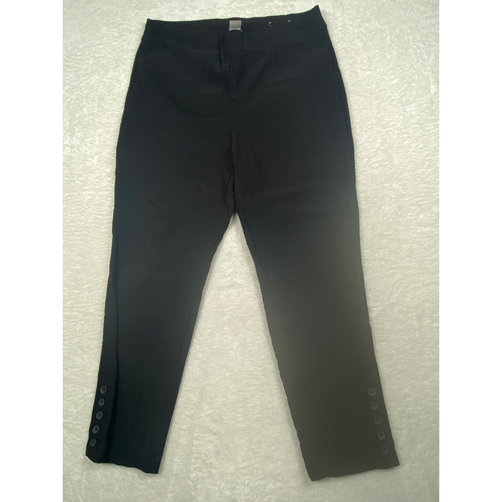 Chico's 2 Womens Size 12 Black Cropped Pants Side Button Detail